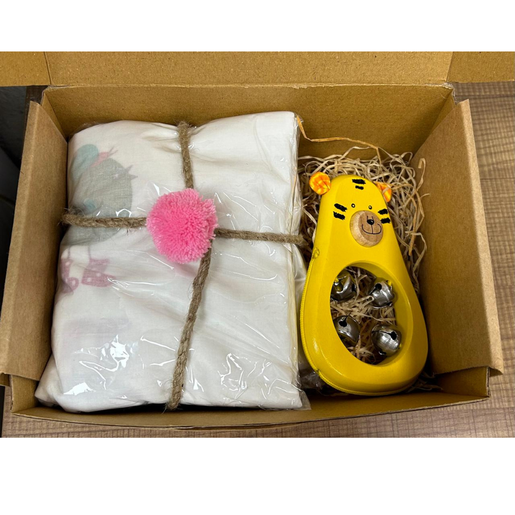 Wooden Toy For Kids: Diwali Combo Gifts - Ting A Ring Tiger Indoor Toy + Bird Muslin Dohar