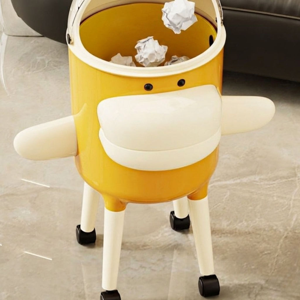 Kids Cartoon Dustbin with Lid & Wheels