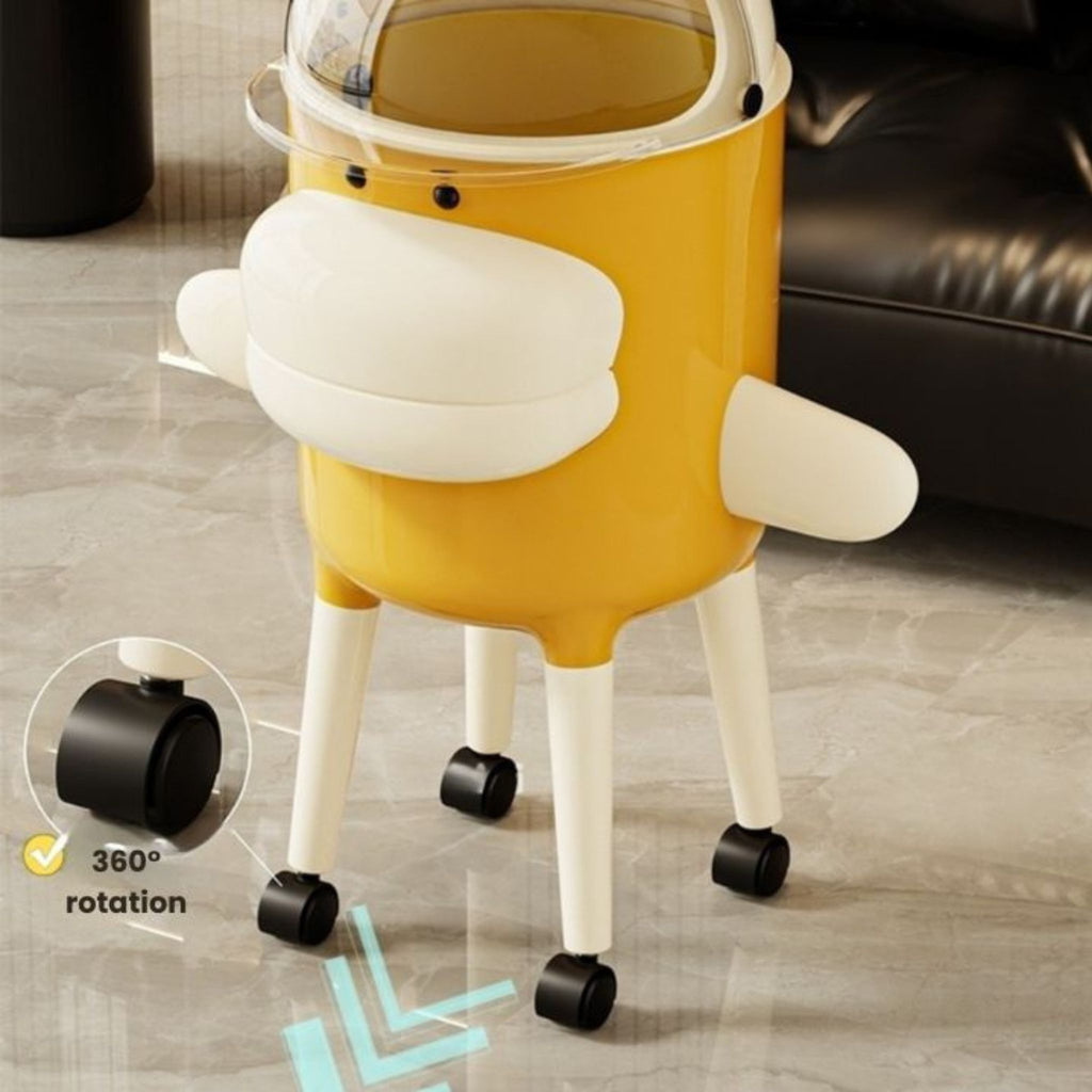 Kids Cartoon Dustbin with Lid & Wheels