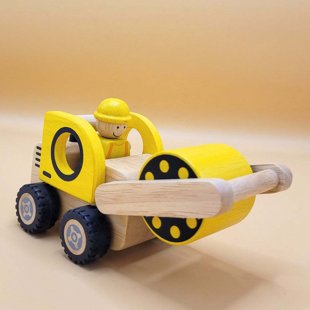 Premium Wooden Toy For Kids: Construction Vehicle Road Roller