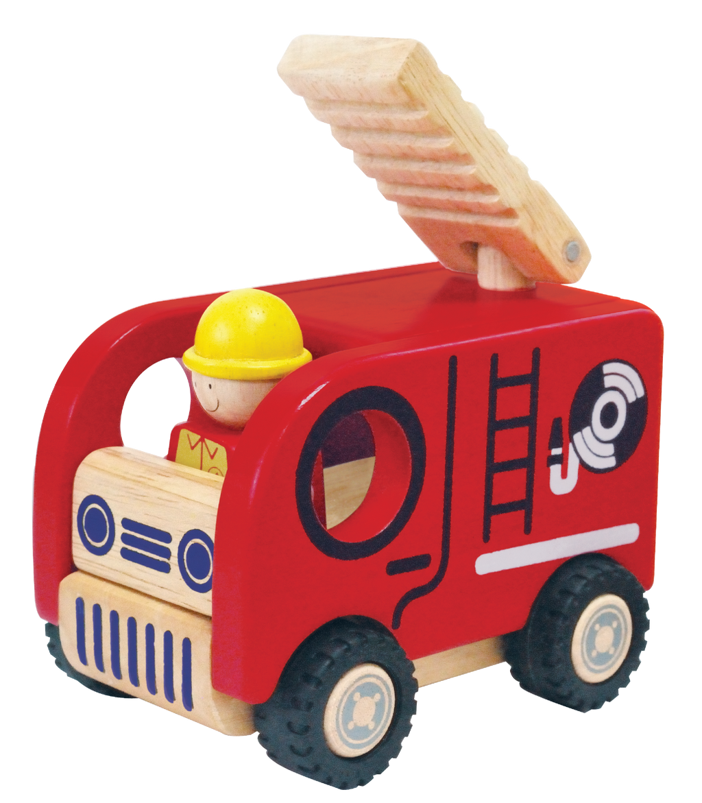 Wooden Toy For Kids: Public Vehicle Set of 4 (Fire Engine, Ambulance, Police Car, School Bus)