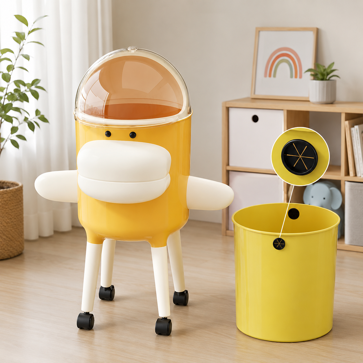 Kids Cartoon Dustbin with Lid & Wheels