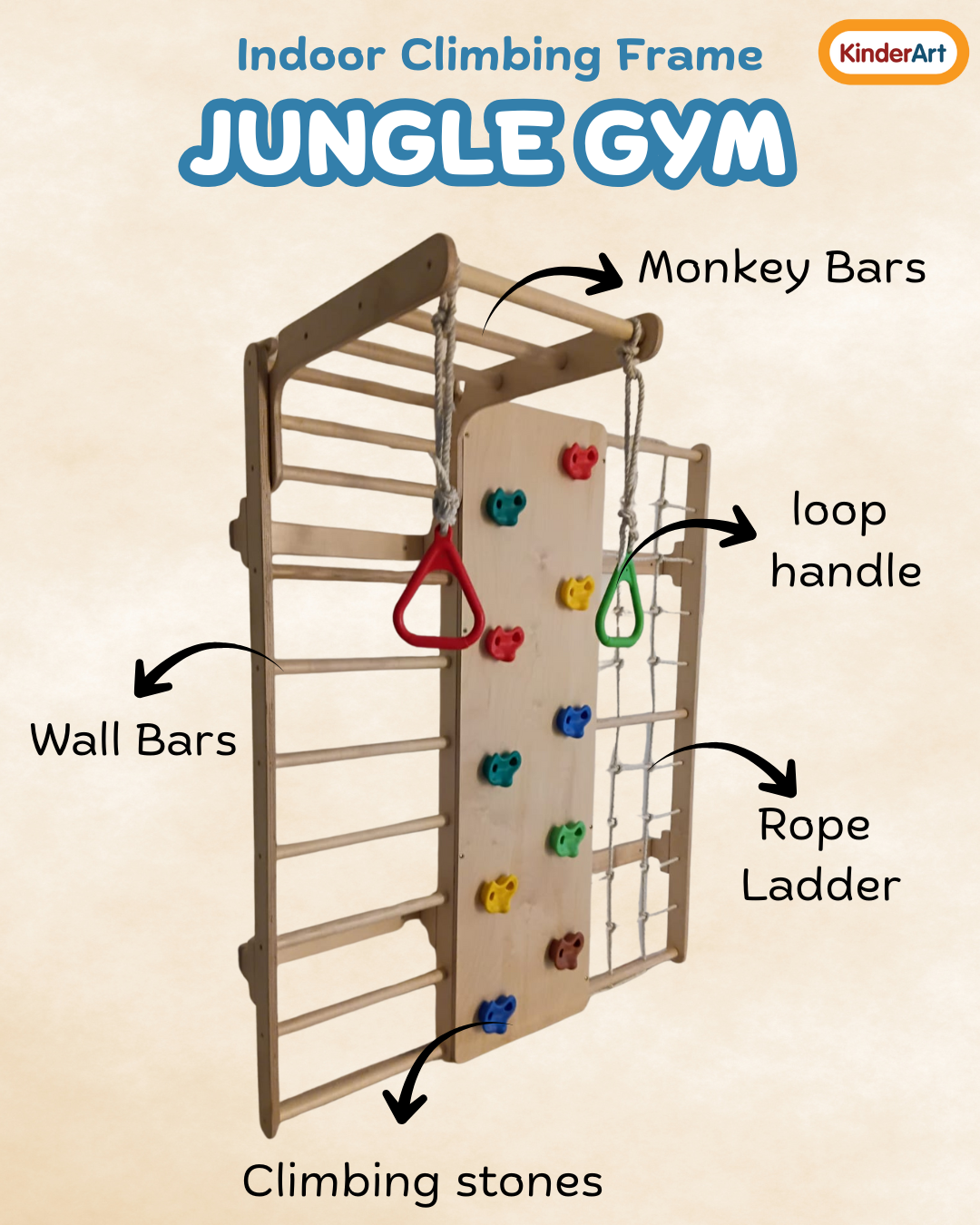 Wall Mounted Jungle Gym Indoor Wall Climbing stones Montessori-Style Jungle Gym -Indoor Playground for Kids