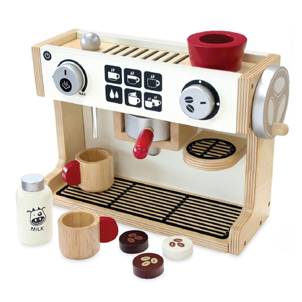 wooden barista coffee machine pretend play toy for kids
