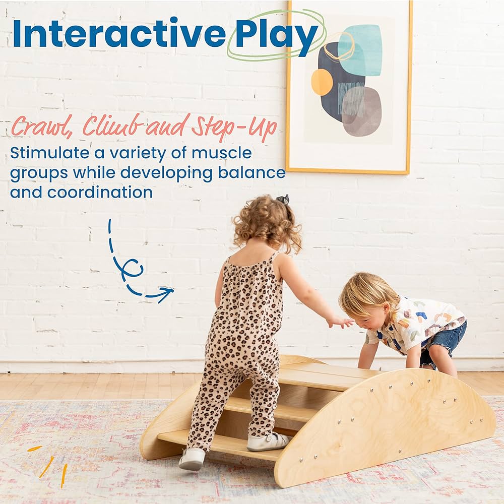 2-in-1 Step N Rock – Sustainable Birch Wood Rocker & Climbing Ramp for Toddlers