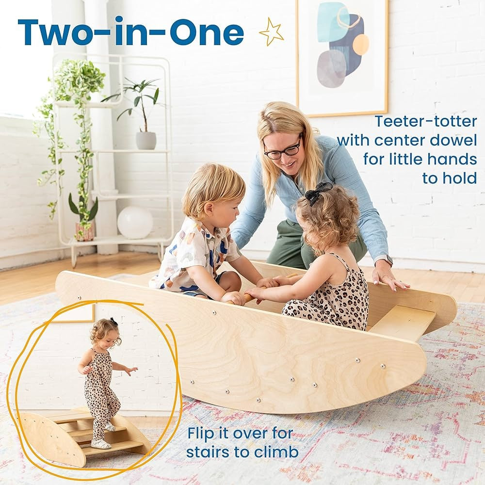2-in-1 Step N Rock – Sustainable Birch Wood Rocker & Climbing Ramp for Toddlers