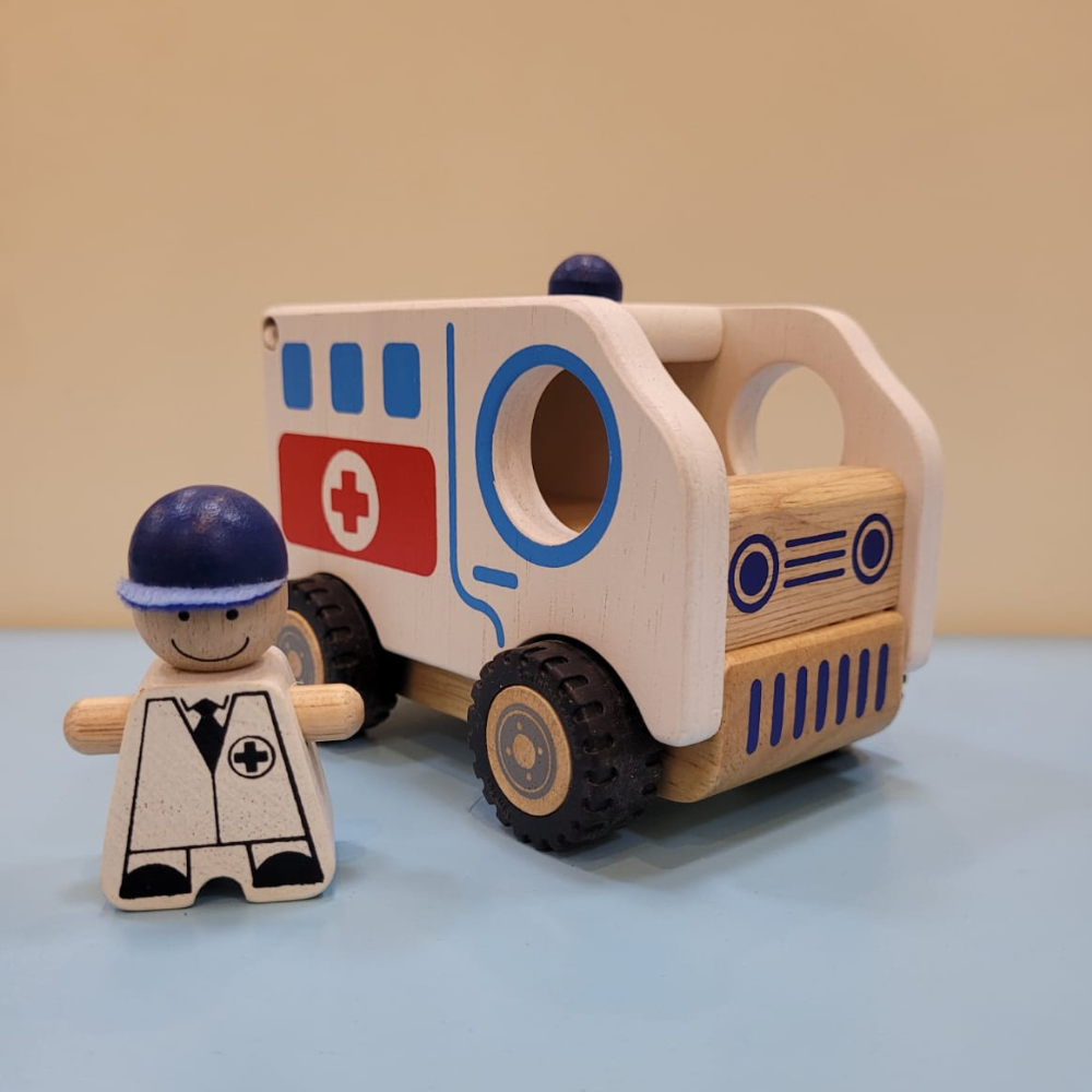 Wooden Toy For Kids: Public Vehicle Ambulance for 12+ Months