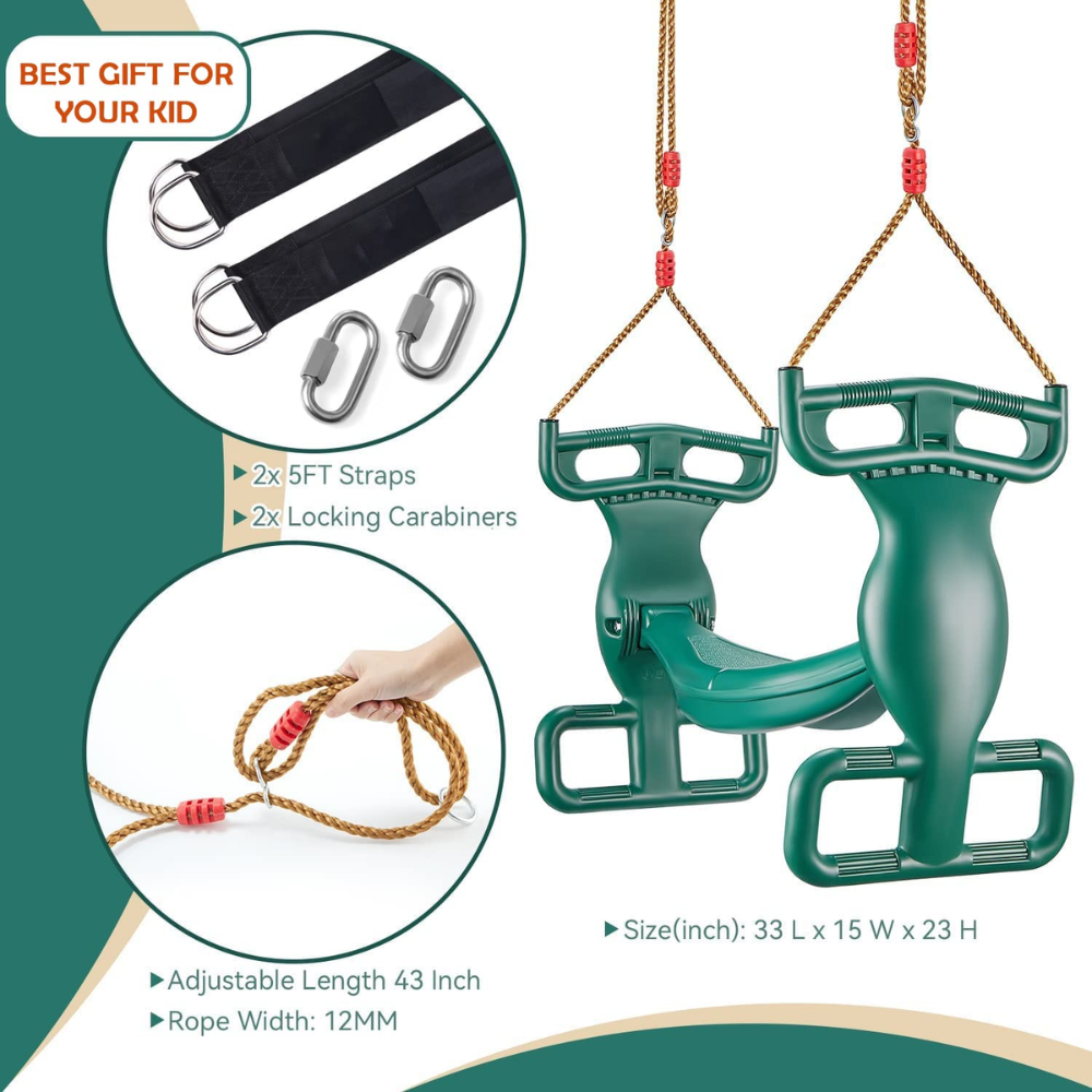 Glider Swing Dual Ride Kids Rope Tree Swing Seat for Outdoor Backyard Playground  (Green)