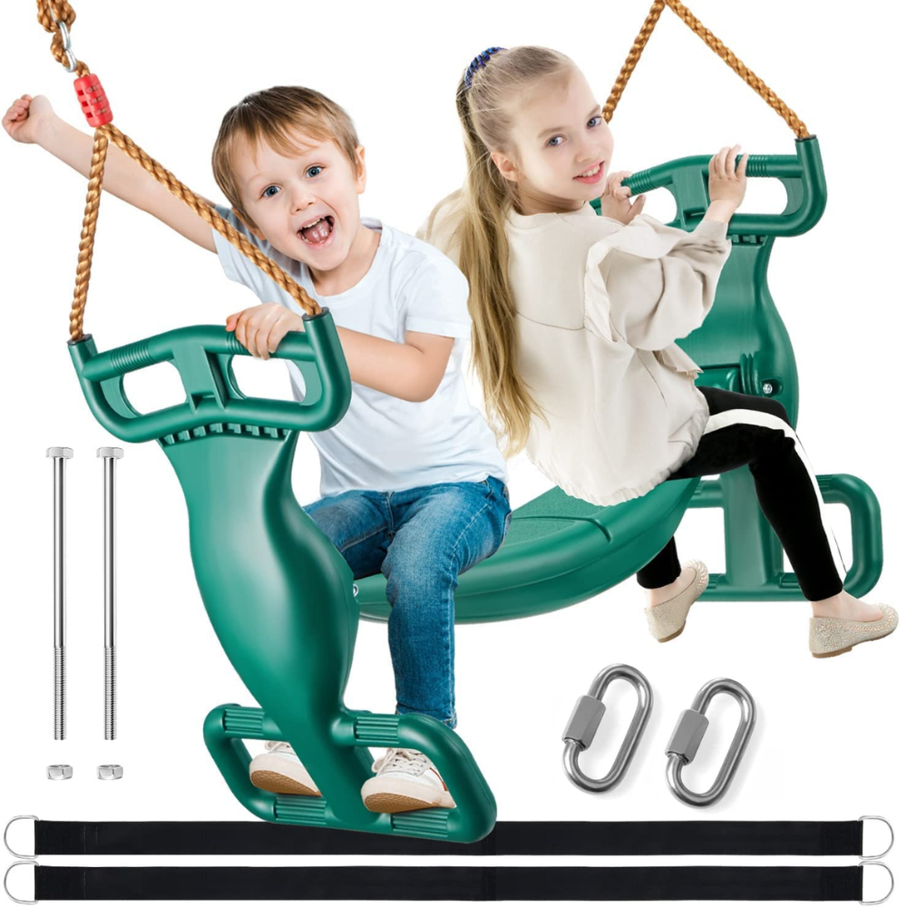 Glider Swing Dual Ride Kids Rope Tree Swing Seat for Outdoor Backyard Playground  (Green)