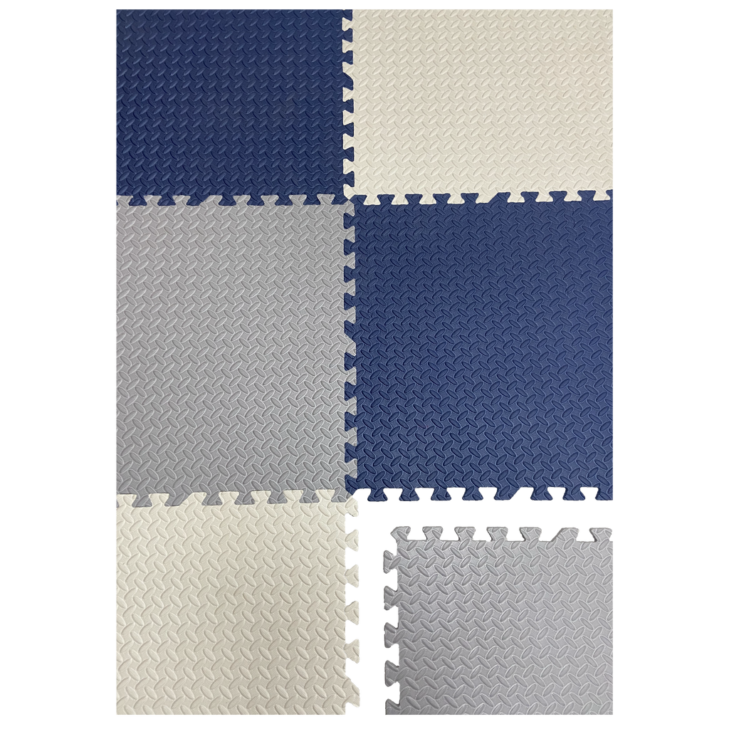 Kids Foam Tiles Floor | Interlocking floor mats Blue, Grey, White| 2ft. x 2ft. | Set of 6 pcs.