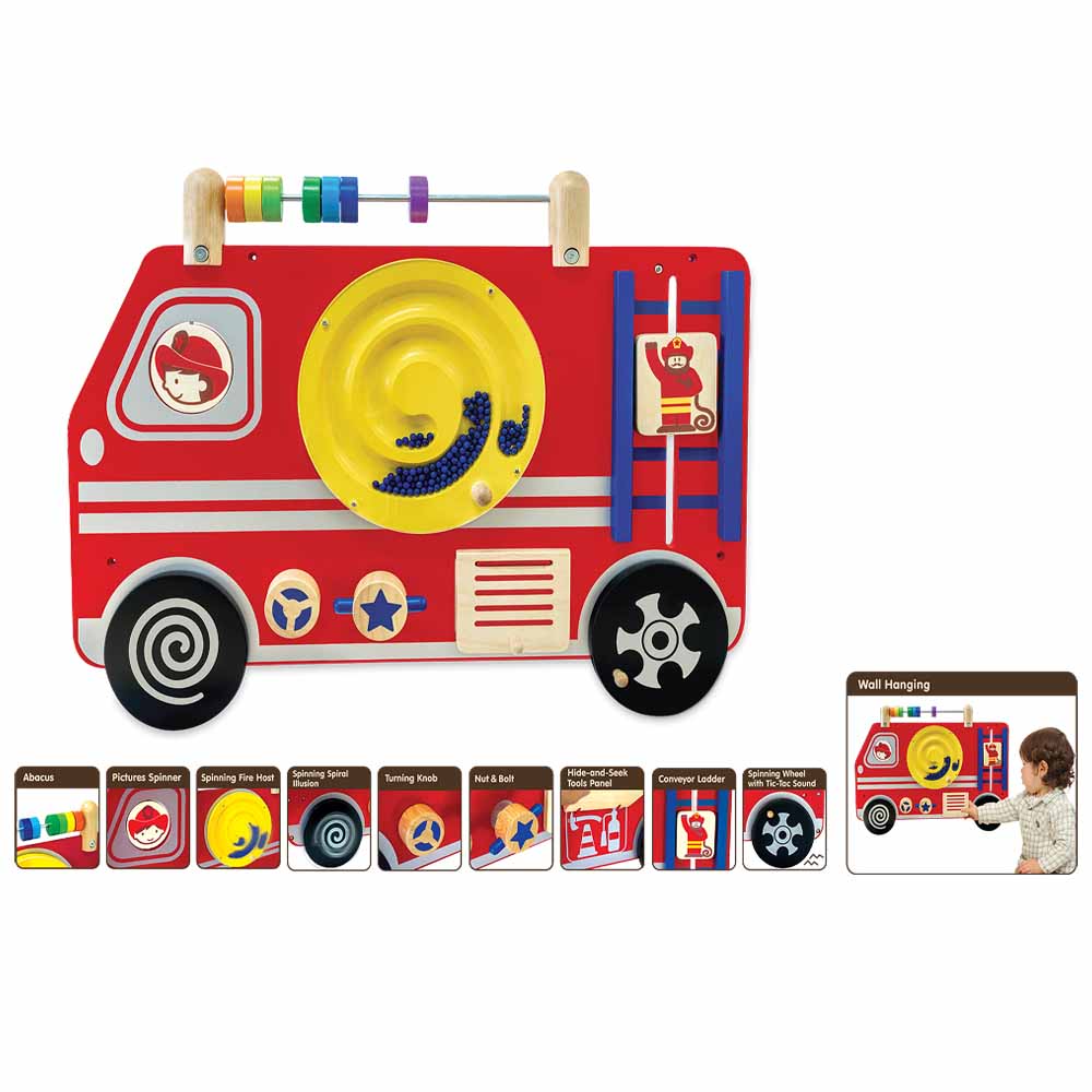 Wooden Toy For Kids: Public Vehicle Fire Engine Wall Play Board