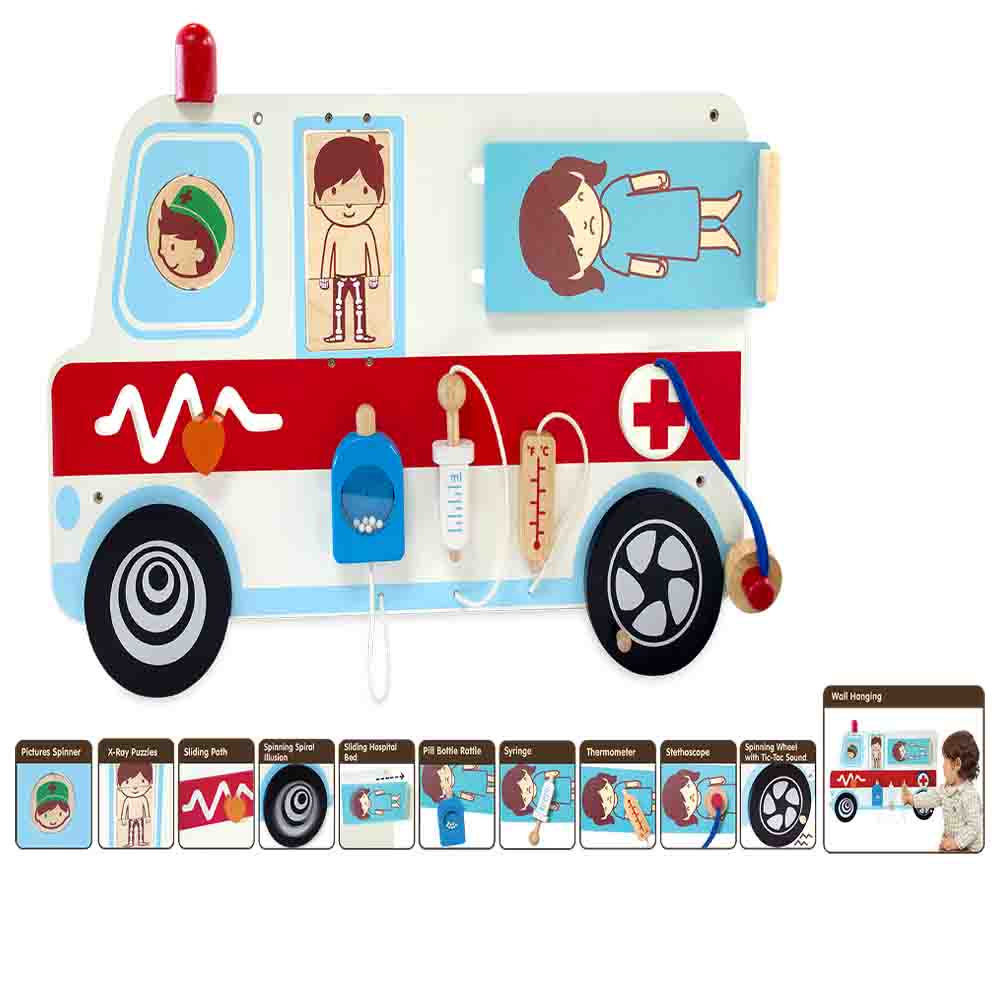 Wooden Toy For Kids: Public Vehicle Ambulance Wall Play Board