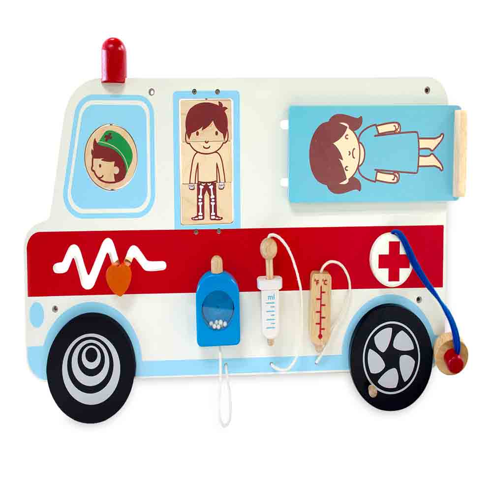 Wooden Toy For Kids: Public Vehicle Ambulance Wall Play Board