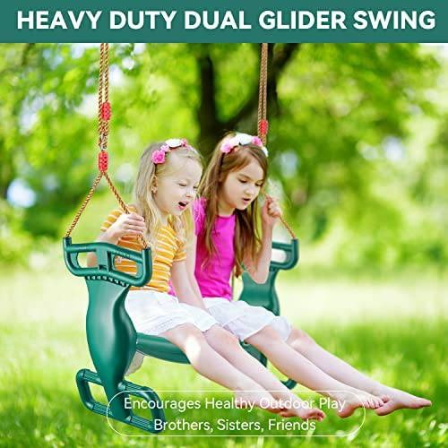 Glider Swing Dual Ride Kids Rope Tree Swing Seat for Outdoor Backyard Playground  (Green)
